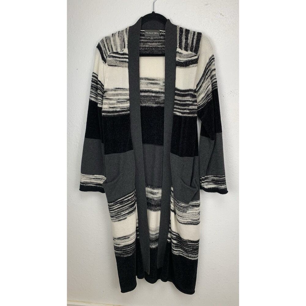 Michael Stars Long Duster Cardigan Sweater Size S Small Wool Blend Stripe Open